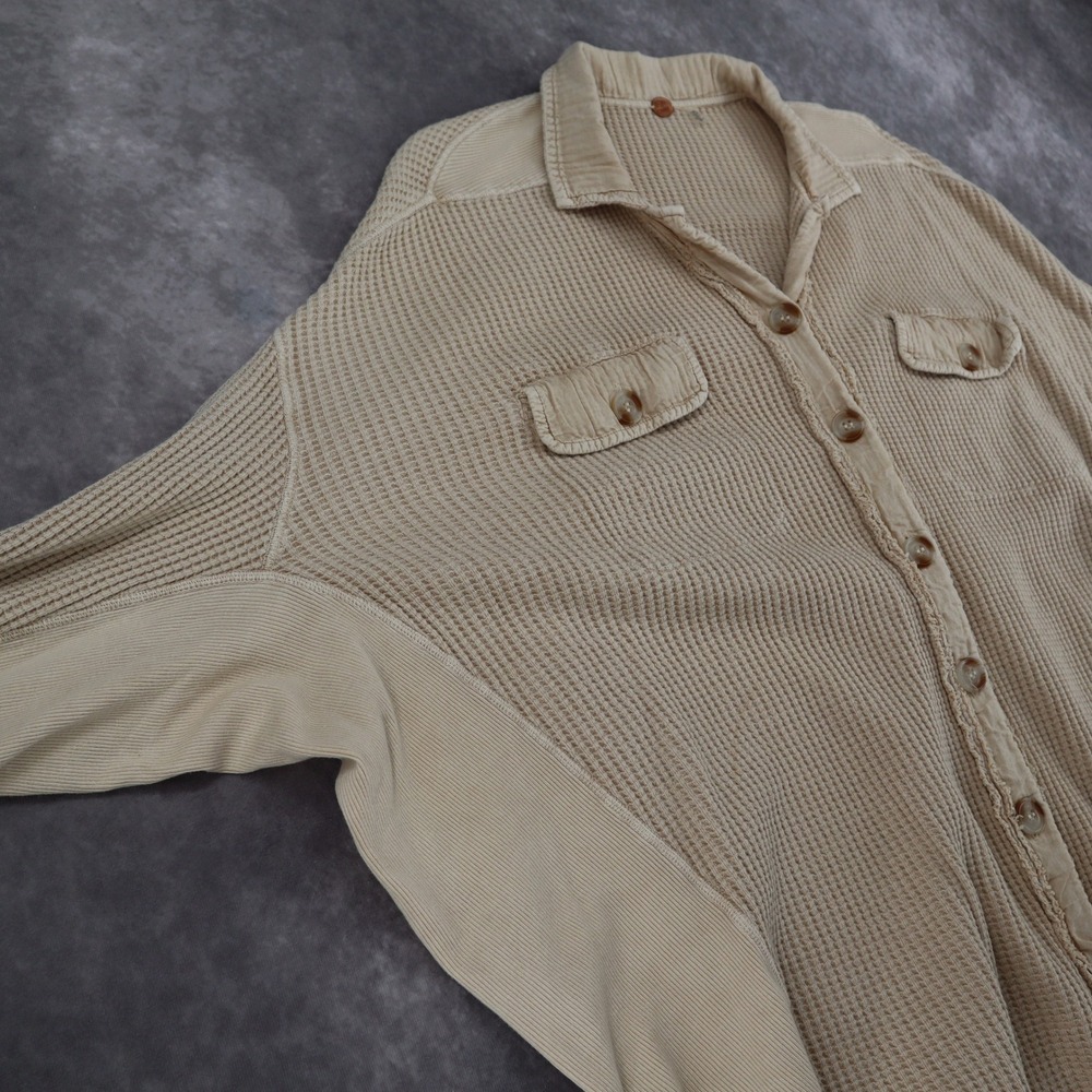 Free People Scout Jacket Thermal Shacket Waffle Knit Oversized XS Beige Cotton - Picture 4 of 10